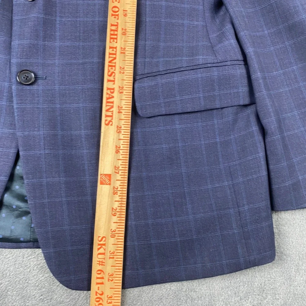 Joseph Abboud 44L/35R Suit Blue Windowpane Reda Super 130s Wool Union USA Made